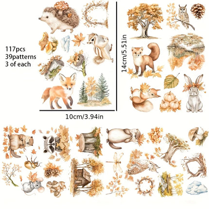 117pcs-144pcs Autumn Theme Stickers for Gift Wrapping Decor, Paper Craft, Album Journal Sticker, Scrapbooking Supplies, Clip Art