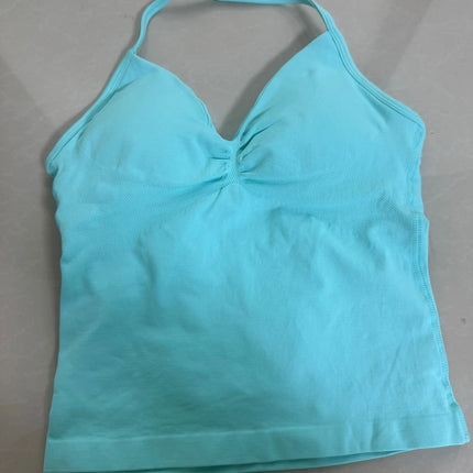 Longline Strappy Gym Top Custom Logo Backless Gym Clothes Women Scrunch Built-in Bra With Removable Cups Yoga Tank Tops