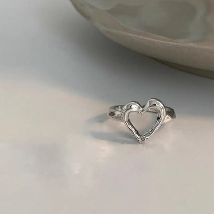 925 Sterling Silver Open Finger Ring Punk Heart Irregular Geometric Stackable For Women Girl Jewelry Gift Dropship Wholesale
