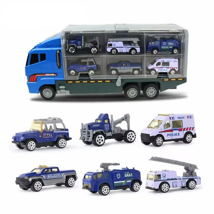 10 in 1 Big Trucks Set Mini Alloy Diecast Car Model Toys Vehicles Carrier Truck Helicopter Tank Fire Truck Engineering Car Toys