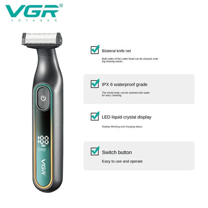 VGR Razor Professional Shaver Portable Body Hair Trimmer IPX6 Waterproof Beard Trimmer Rechargeable Shaver Electric Men V-360