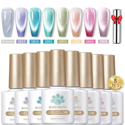 BORN PRETTY Cat Magnetic Moonlight Gel Nail Polish Set 10ml Sparking White Silver Water-light Soak Off UV Gel Nail Art Manicure