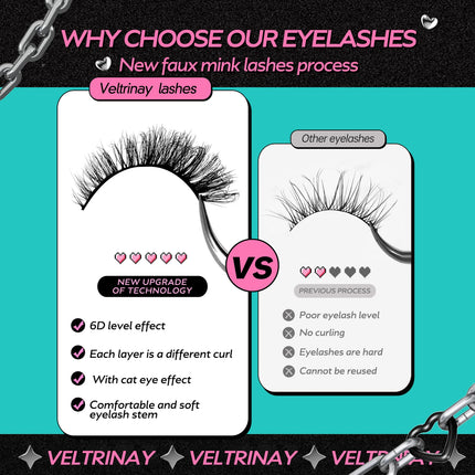 Veltrinay False Eyelashes Cat Eye Lashes Manga Lashes Faux Mink Eyelashes Natural Long Winged End Eye Elongated Lashes Makeup