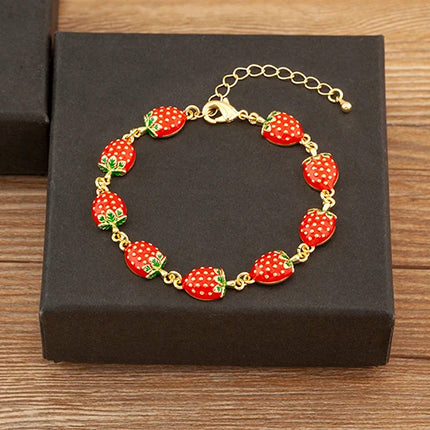 Nidin Fashion Sweet Strawberry/Mushroom/Cherry Drip Oil Delicate Bracelets For Women Girl Elegant Aesthetic Jewelry Accessories