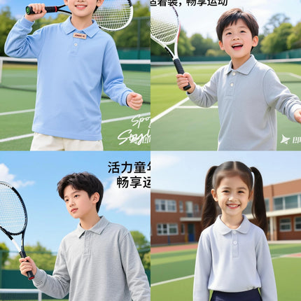 Foreign Trade Spring and Autumn New Style Boys and Girls Fashion 1-15 Year Old Long Sleeve Polo Shirt
