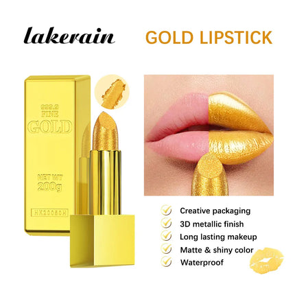 Hallowmas High-pigmented Gold Lipstick Shiny Metallic Matte Velvet Waterproof Long Lasting Sexy Gold Lip Gloss Women Lip Makeup