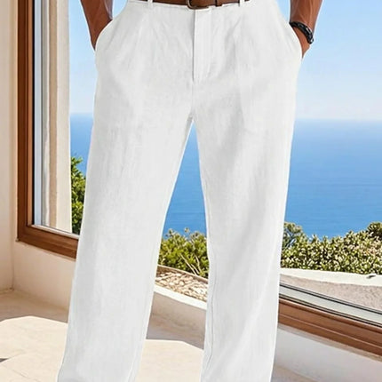 2026 Summer Men'S Cotton And Linen Pants Multiple Pockets Breathable Loose Drawstring Straight Leg Pants Sports And Casual Pants