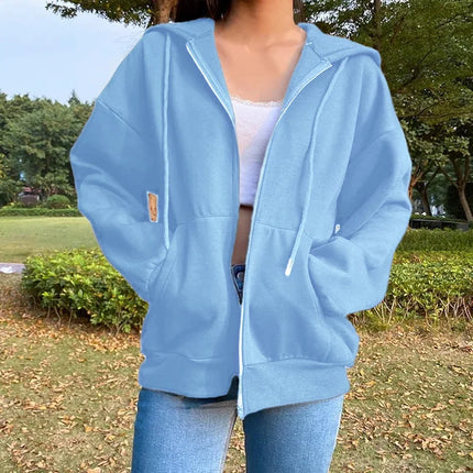 Oversized Hooded Zipper Sweatshirt Shoulder Drop Cuff Independent Station Women's Open Cardigan Street Style Comfortable Casual