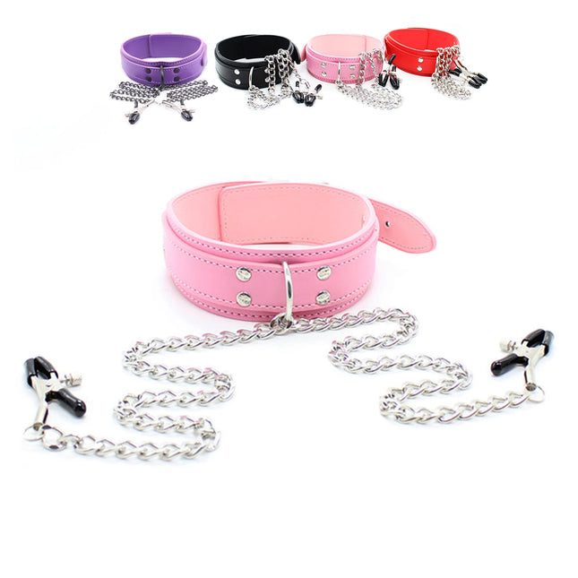 Sexy Leather Choker Collar With Nipple Clamp Breast Clip Chain SM Bondage Couple SM Sex Toys For Woman Erotic Tools Adult Games