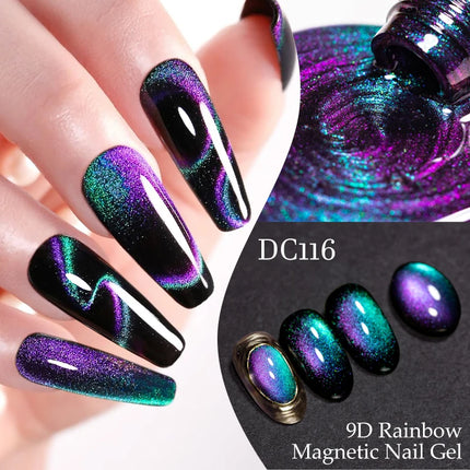 7ml 9D Rainbow Magnetic Gel Nail Polish Aurora Effect Nails Semi Permanent Soak Off UV LED Gel Varnish Nail Art Nail Supplies