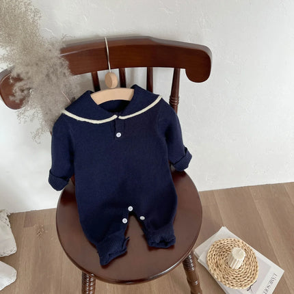 4622 Baby Knitted Clothes Autumn 2024 New Navy Collar Boy's Knitted One Piece Clothes
