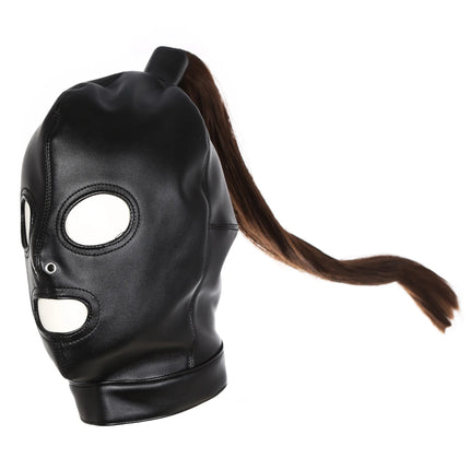 Professional Pony Play Mask with Hair Ponytail BDSM Bondage Hood Shoulder Harness Set Slave Role Play Fetish Gear Adult Toy