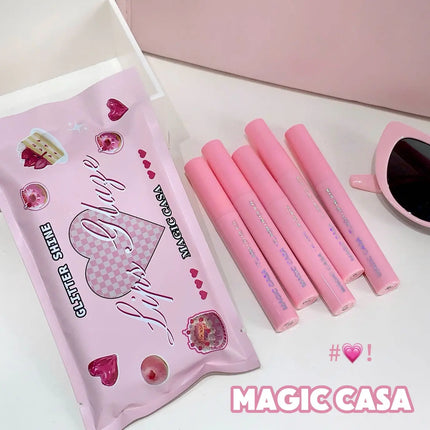 MAGIC CASA Five-Piece Pearl Shimmer Lip Gloss Set Plumping Lip Contour Collection Moisturizing Long-Lasting Lip Color Set