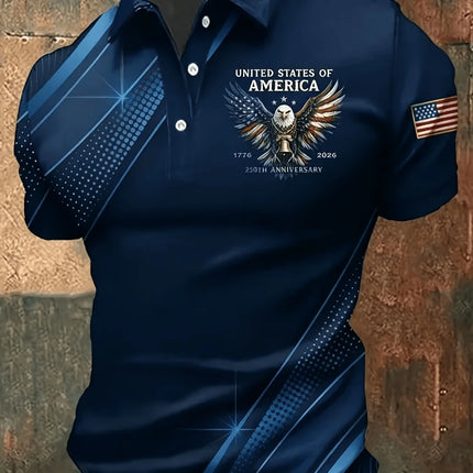 3D Printed Leaf Boat Polo Shirt For Men America Flag Pattern Tees Summer Street Loose Short Sleeve Tops Lapel T-Shirts