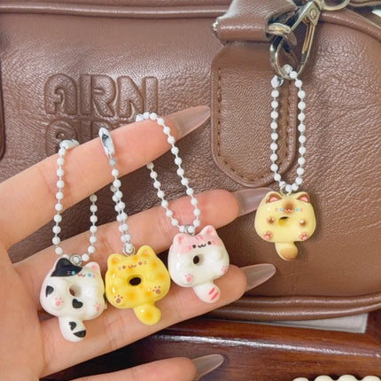Cartoon Cute Donut Cat Pendant Keychain Phone Lanyard Charm Strap Bag Charm Animal Pendant for Student Backpack Bag Charm Gift