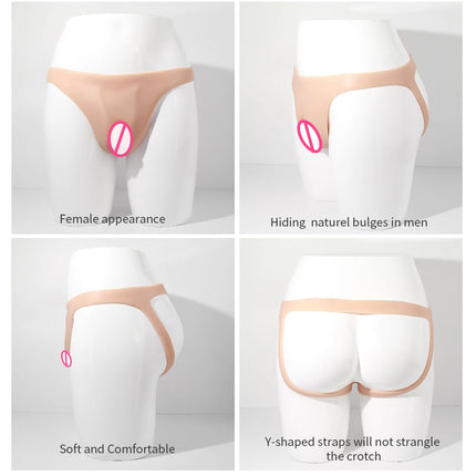 ONEFENG Realistic Silicone Panties Gays Pussy Pants  Sexy Fake Vagina Form Crossdresser Transgender Shemale Drag Queen Cosplay