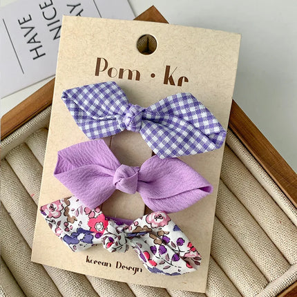 3 Pcs/lot Bows Hairpin Set for Baby Girls Cute Floral Hair Clips Plaid Bangs Clip Korean Hair Accessories Sweet Kids Headdress