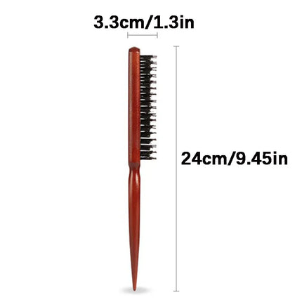 Professional Curly Hair Comb Wooden Handle Pig Bristle Sharp Tail for Fluffy Texture Salon Styling Black Women's Hair Wigs Care
