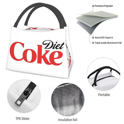 Coke Funny Lover Diet Insulated Lunch Bag for School Bento Storage Food Boxes Portable Container Cooler Thermal Lunch Box Tote