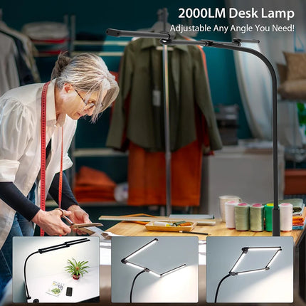 2-Headed LED Desk Lamp for Office Home Eye-Caring Architect Lamp with Clamp USB 3 Color Flexible Adjustable Lighting Table Lamp