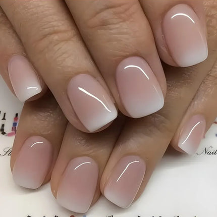 24Pcs Simple Square Head Fake Nail with nude design White Gradient French Press on False Nails Short Full Cover Nail Tips