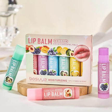 6PCs Natural Fresh Fruit Lip Balm Set Winter Moisturizing Lip Oil Long-Lasting Glossy Nourishing Lipstick Dry Lip Care Makeup