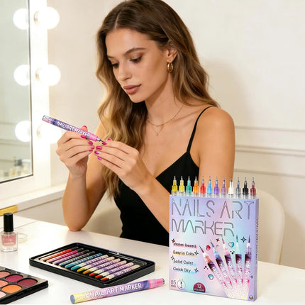 12 Color Nails Art Pens Drawing Painting Point Liner Graffiti Nail Polish Acrylic Painted Pen Kit NailArt Beauty Manicure Tools