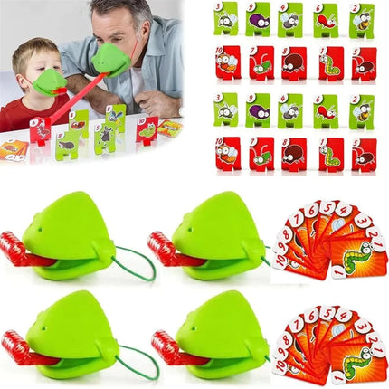 Funny Frog Mask Wagging Tongue Games Two/Four People Parent-child Interaction Frog Mask with Blow Tongue with Cards Desktop Game