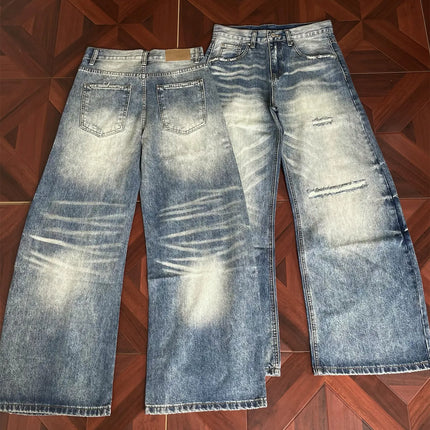 Retro Washed American Street Knife Cut Loose Casual Jeans Men Women Straight Leg Jeans mid Waist Zipper Spring Season