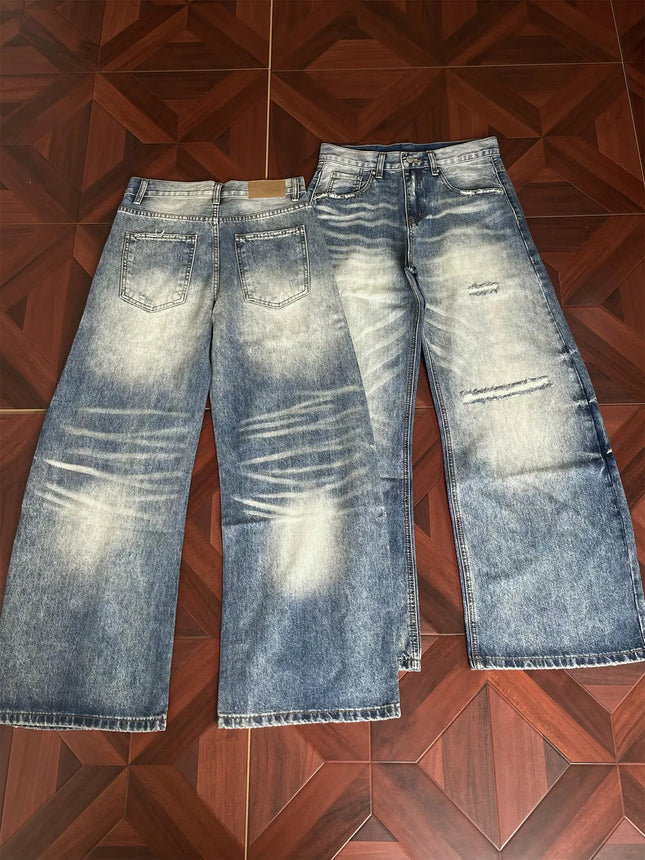 Retro Washed American Street Knife Cut Loose Casual Jeans Men Women Straight Leg Jeans mid Waist Zipper Spring Season