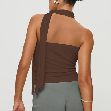 Women Sexy And Elegant Sleeveless High Neck Slim Fit Vest Nightclub Street Style New White Strap Casual Upper Outer Garment