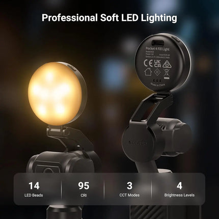 NEEWER Mini LED Auxiliary Fill Light For DJI OSMO Pocket 4 Gimbal Camera, 200mAh with 3 CCT Modes & USB C Charging, Lightin