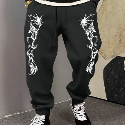 Men's Gothic Dual Side Spider Web Thorn Abstract Print Sweatpants Elastic Waist Soft Dark Punk Street Hip Hop Joggers