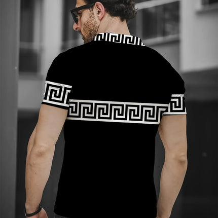 The new men's short-sleeved POLO shirt for summer 2025 features a casual fashionable and comfortable 3D striped pattern print