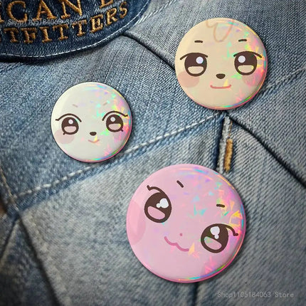 Cartoon A-ANITEEZS-S Cute Laser reflective round badges pins bag clothing decorations collectibles gifts for friends