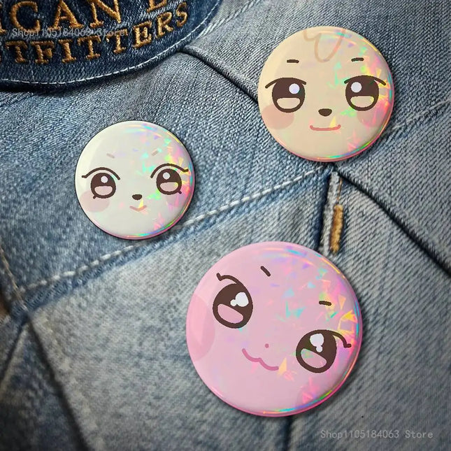 Cartoon A-ANITEEZS-S Cute Laser reflective round badges pins bag clothing decorations collectibles gifts for friends