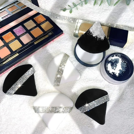 3Pcs Diamond Triangle Powder Puff Face Soft Makeup Tool Rhinestone Soft Smooth Sponge Velvet Makeup Sponge Cosmetics Accessories