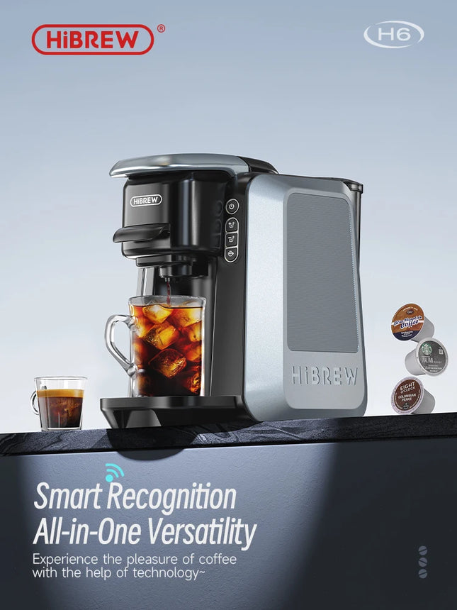 HiBREW 6-in-1 Multiple Capsule Coffee Machine Hot/Cold DG Nes Capsule ESE Pod Tea Basket Ground Coffee Cafeteria 20Bar H6