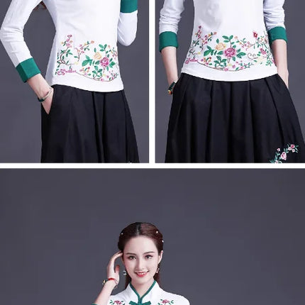 Ethnic Style Streetwear Fashion Casual Women's Clothing Shirts for Women Vintage Clothes T-shirt Y2k Top Women's Clothes Embroidery