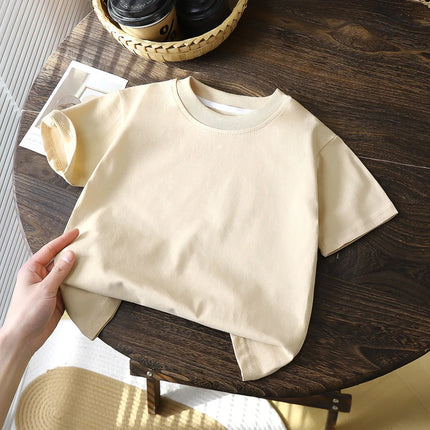 2-10Y Children's Pure Cotton Short Sleeved Pullover T-shirt Baby Boys Girls Summer Clothes New Students Solid Color Tops