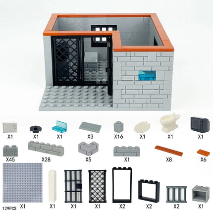 Classic Jail Building Model - Police vs Thief Brick Set for Collection and Display