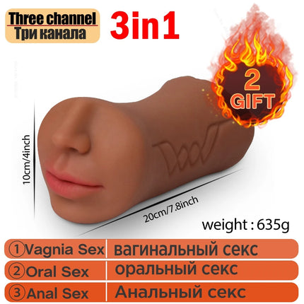 Sex Tooys For Men Realistic Vagina Real Pussy and Mouth Oral Silicone Artificial 5D Deep Throat Pocket Pussy Blowjob Masturbator