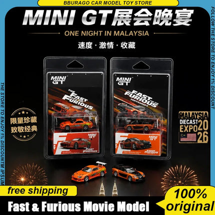 Mini Gt 1:64 Fast & Furious Movie Rx-7 Supra Replica Malaysia Diecast Expo Limited Edition Collectible Diecast Car Model Toy Kid
