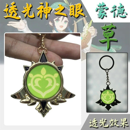 Game Impact Fontaine Sumeru Wanderer Light Pervious Key Chain 7 Element Eye Of Original God Cosplay Toy KeyRing