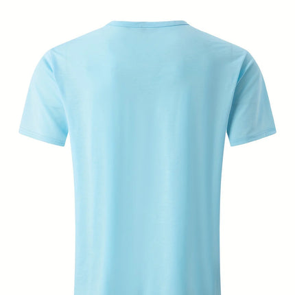 Men's polo shirt, solid color, V-neck, short-sleeved Henley T-shirt, casual button-down placket, everyday commuting base layer.