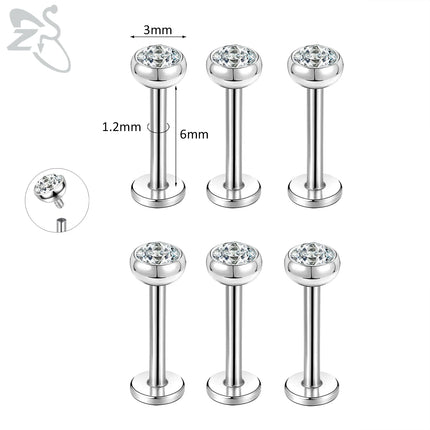 ZS 6-13PCS/LOT 16G Stainless Steel Lip Labret Piercing Set Crystal Monroe Lip Stud Ear Tragus Helix Cartilage Piercing 6/8/10mm