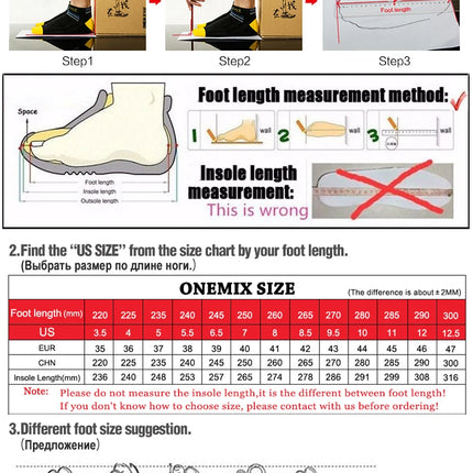 ONEMIX Waterproof Black Running Shoes for Men Breathable Training Sneakers Male Outdoor Anti-Slip Summer Trekking Sports Shoes