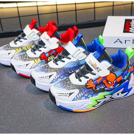 Kids'Casual Shoes Mesh Spider-Man Spring Shoes For Boys Flat Outdoor Basketball Anti-slip Breathable Blue Red Shoes Size 27-38