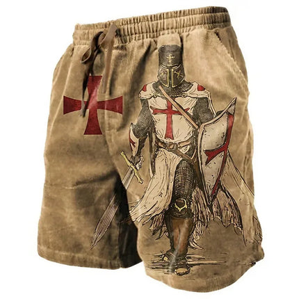 Men's Beach Shorts Compass Pattern 3D Retro Printed Shorts Men's Summer Breathable Drawstring Shorts Fitness Street Shorts