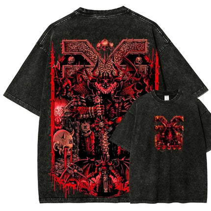 Classic Retro Shooting Game DOOM Peripherals Graphic Print T-shirt Men Women Vintage Washed Cotton Tee Oversized Casual New Tops